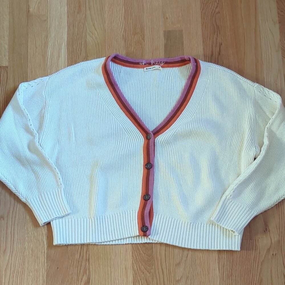 Marine Layer Cotton Cream Pink Orange Cardigan XL Boho Academia Preppy Cottage